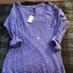 NWT Express Women's Rolled Sleeve Blue Light Sweater